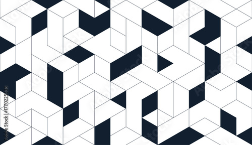 Cubes abstract architecture background, construction seamless pattern with 3D blocks, geometric linear polygon wallpaper, isometric cubic tiling pattern.