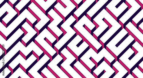 Labyrinth seamless background, 3D geometric endless pattern of logic maze, isometric vector dimensional cubical background.