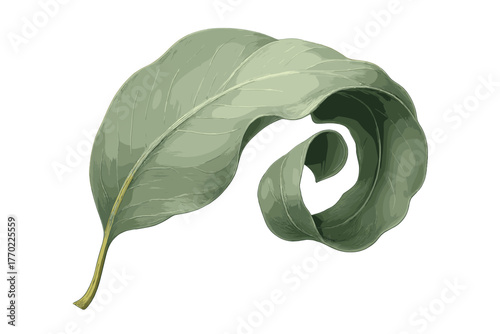 Highlights leaf curled muted illustration effects tones shading soft eucalyptus vector