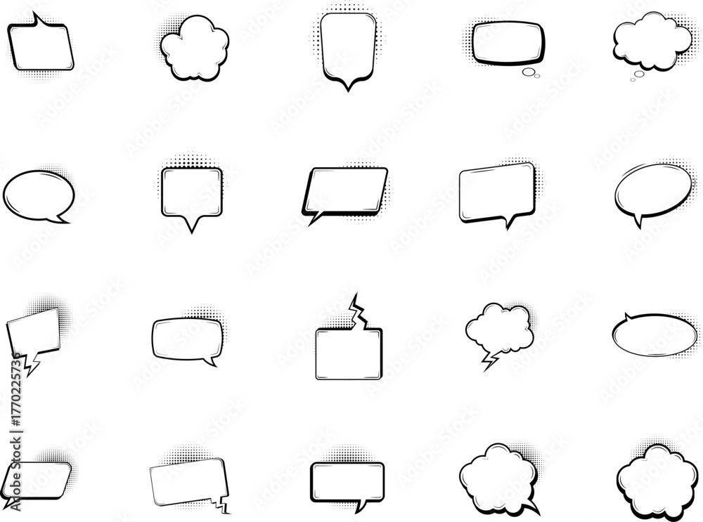 Obraz premium Outline collection of various comic speech bubbles in clean vector style