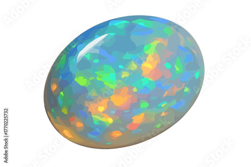Internal polished illustration opal gemstone rainbow glow flashes realistic lustrous vector