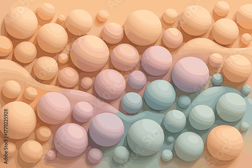 Vector gentle shading waves floating spheres volume transitions clay balanced illustration pastel