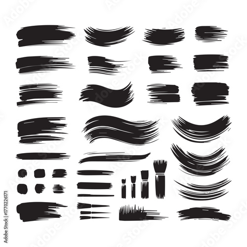 Ink Brush Strokes, Hand Painted Lines, Artistic Brush Design Set