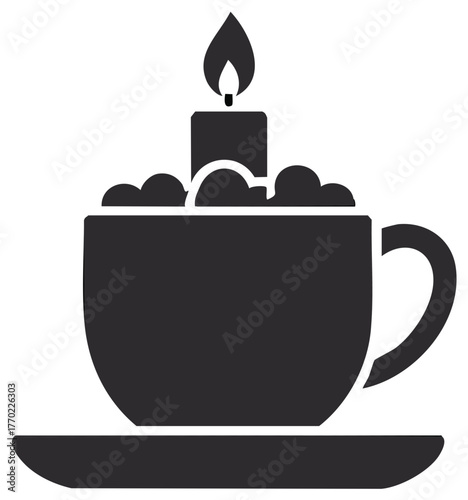 Coffee cup with lit birthday candle and marshmallows silhouette icon for celebration