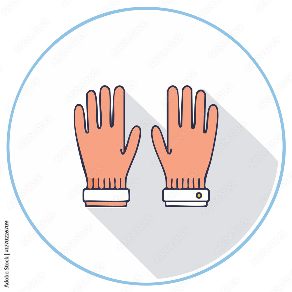 Fototapeta premium Illustration of orange gloves inside a light blue circle