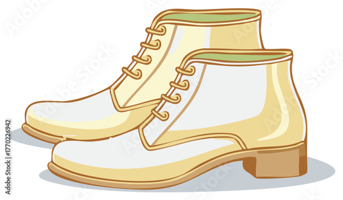 Stylized cream and yellow ankle boots with laces and low heel