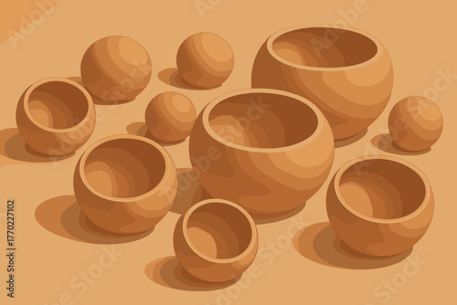 Clay spheres arrangement warm elegant illustration light realism vector surface