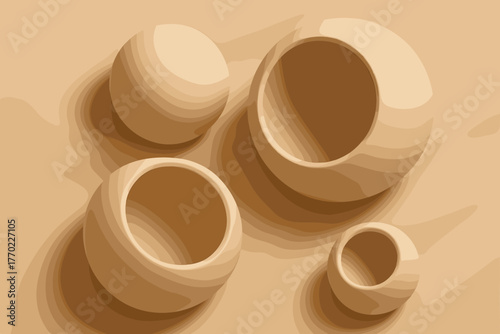 Spheres vector minimal organic sculptural hollowed creamy clay texture evoking harmony illustration