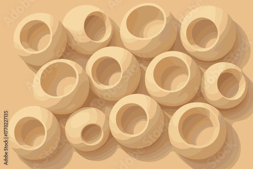 Layered vector illumination illustration placed shadows hollow sphere pastel tactile emphasizing sculpted