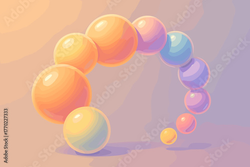 Floating spatial bubblechain glossy d illustration bubble simple curved chain composition shadows