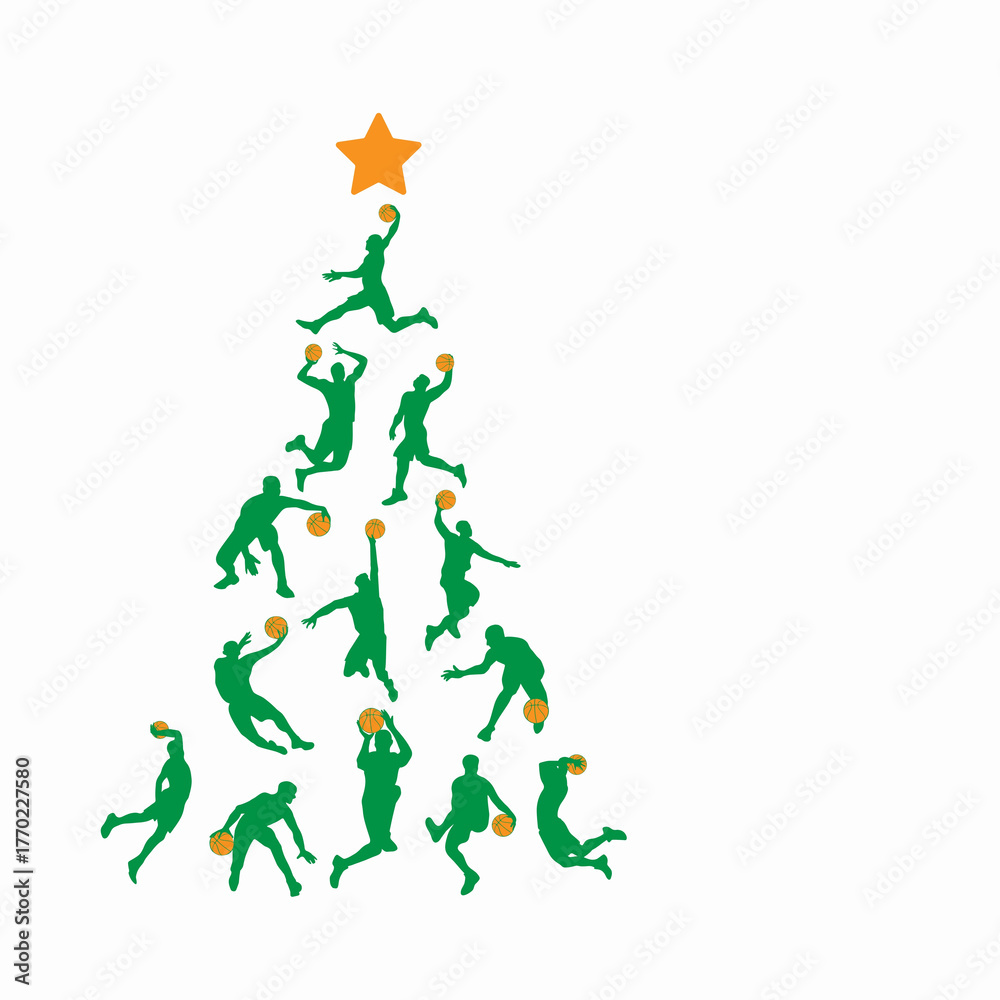 Fototapeta premium green christmas tree basketball players