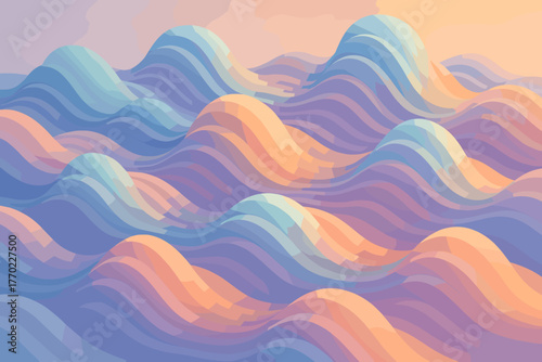 Vector landscape sculptural illumination layered polymer volumetric illustration vibes soft blending motion