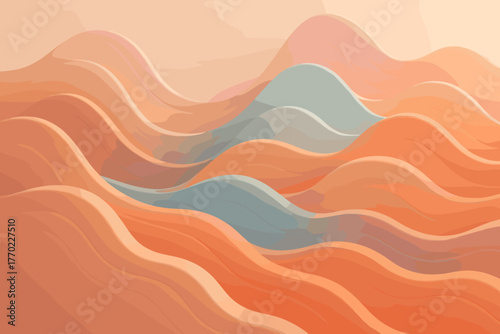 Illustration abstract layered palette pastel hills wave shapes conveying clay modern motion