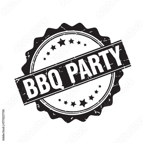 Grunge rubber stamp with bbq party text round rosette seal imprint with grunge texture vector illustration for barbecue party, picnic, summer celebration, or food festival