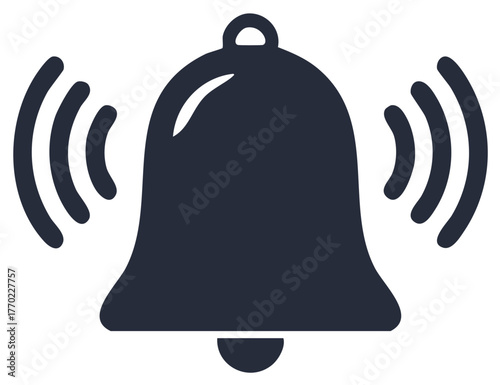 Vector graphic illustration of a ringing bell icon signaling a notification or reminder with sound waves or vibrations