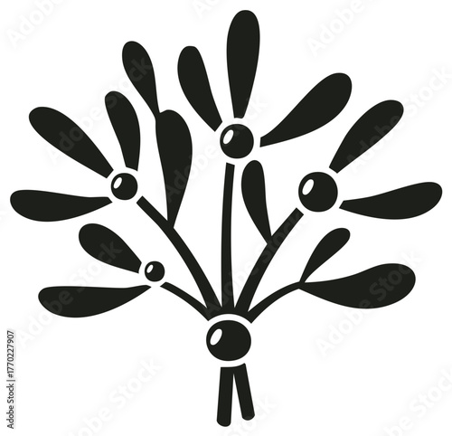 Stylized Mistletoe Bunch with Berries Holiday Icon Winter Vector Graphic Design