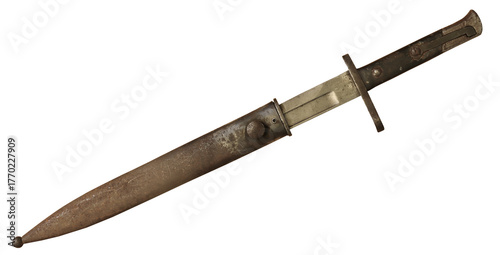 Obraz na plátně rusty old bayonet and scabbard isolated on transparent background