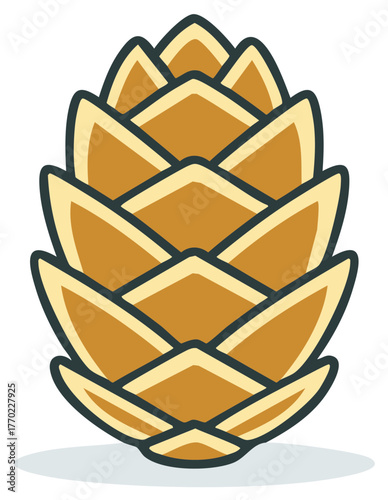 Flat design vector illustration of a stylized brown pinecone or hop cone symbol