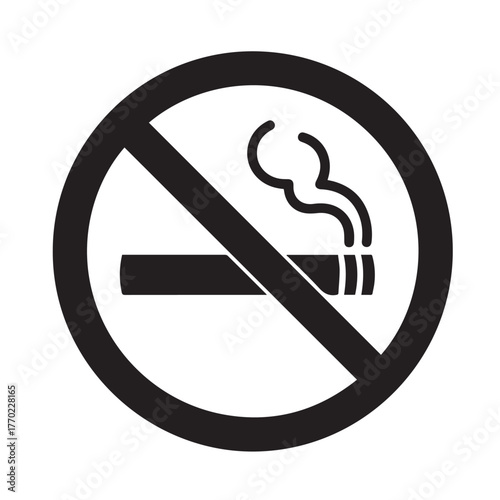 No smoking sign features a black circle with a diagonal line through a cigarette, symbolizing a prohibition against smoking in a clear and universally recognizable manner