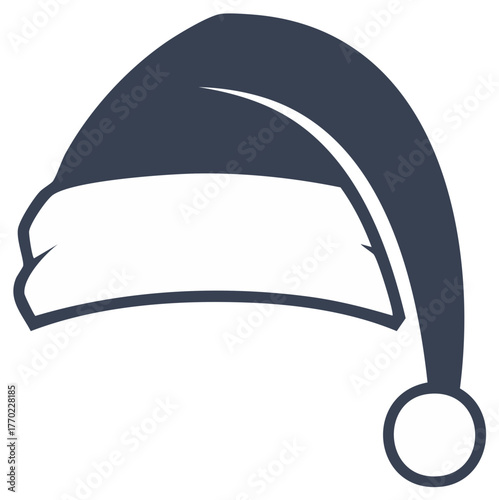 Dark blue Santa hat icon with white brim and pompom symbolizing winter holidays and Christmas joy