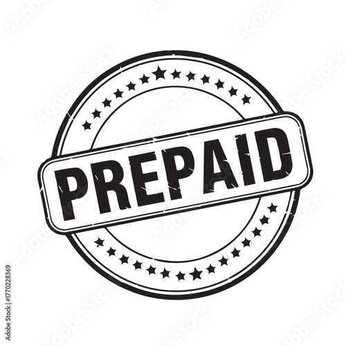 Prepaid stamp a vector graphic of a prepaid stamp with a star border the stamp is black and white and has a grunge texture the word prepaid is written in bold letters