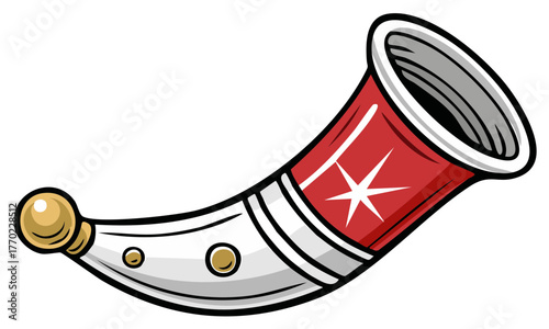 Traditional antique horn decorated with white star and gold accents, a festive instrument.