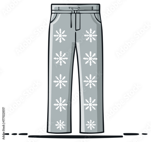 Gray Sweatpants with White Snowflake Pattern