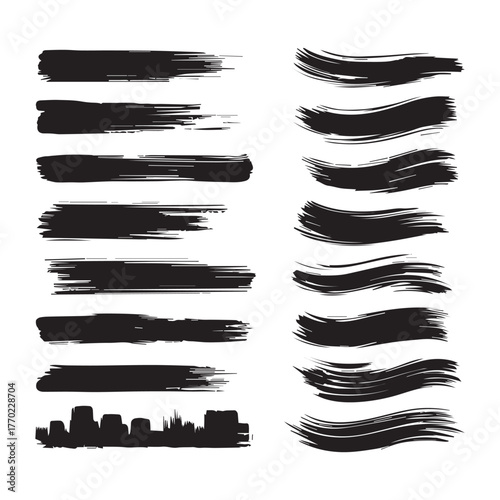 Grunge Brush Textures, Abstract Paint Strokes, Vector Art Elements