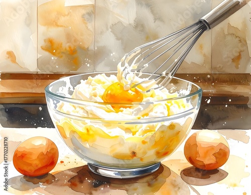 vanilla cream illustration baking-egg and bowl 