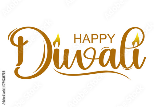 Happy Diwali Decorative Calligraphy and Flames