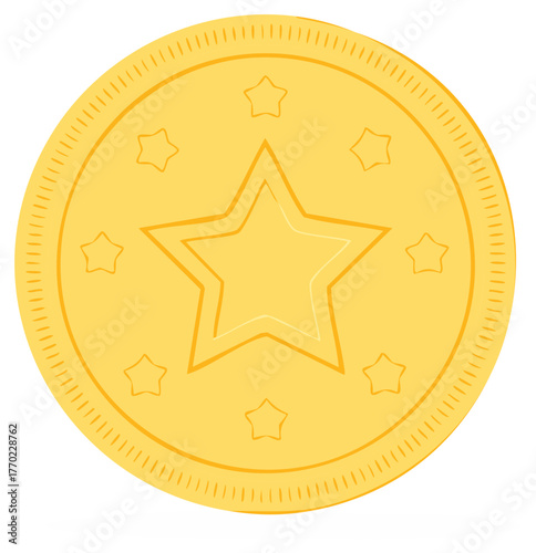 Golden star coin icon for game reward or financial concept. Flat vector illustration of a prize token.