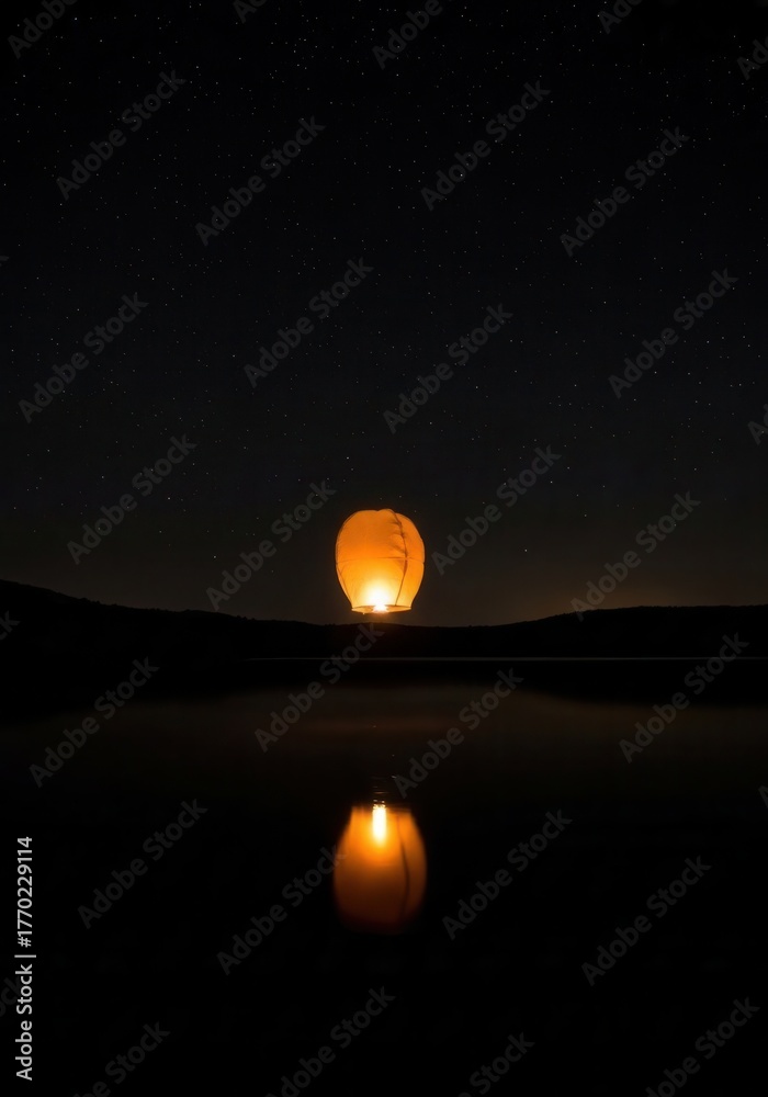 Obraz premium A couple of lanterns floating on top of a body of water