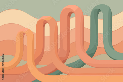 Hues graceful flow pillar scene illustration pastel pillars bending layered cylindrical clay