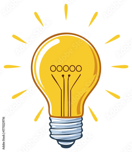 Bright Yellow Light Bulb With Rays of Light Signaling an Idea