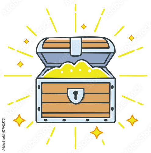 Open Treasure Chest Filled With Gold Coins And Sparkles