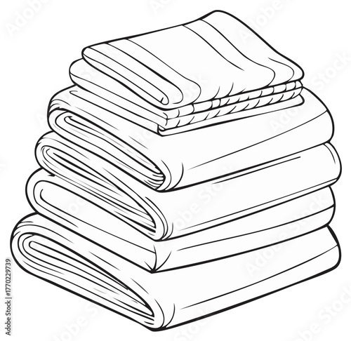 Stacked neatly folded towels and linen monochrome vector illustration for design elements