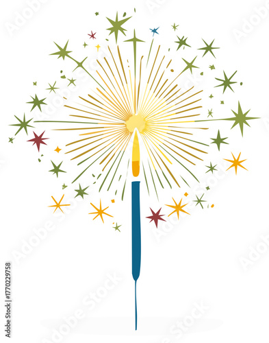 Sparkler Celebration with Colorful Stars Decorative Graphic Festive Holiday Element