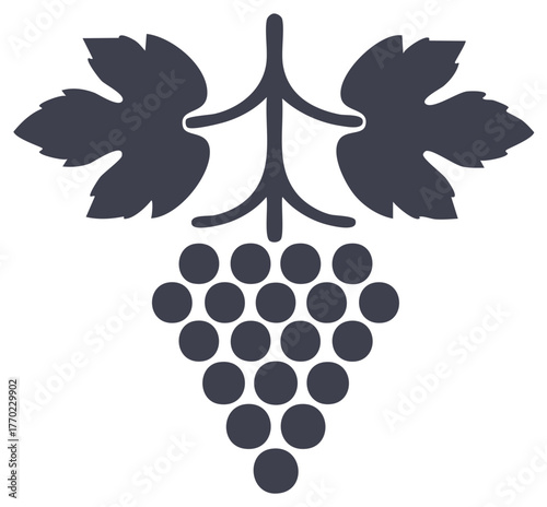 Simple stylized grape cluster with leaves vector icon perfect for winery branding or fruit related designs