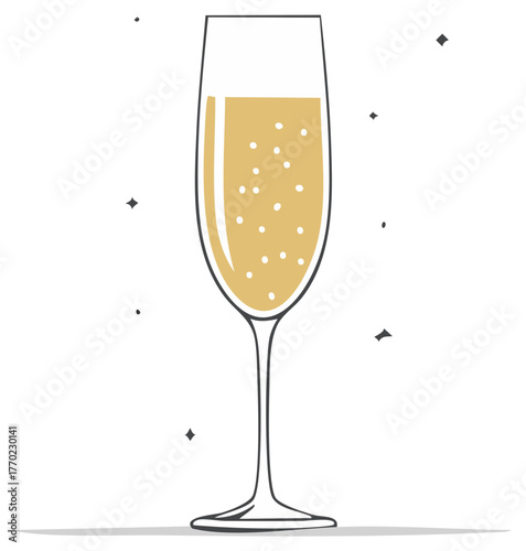 Festive champagne glass with bubbles and sparkles vector illustration for a celebration