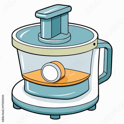 Kitchen food processor with clear bowl and blue handle design  