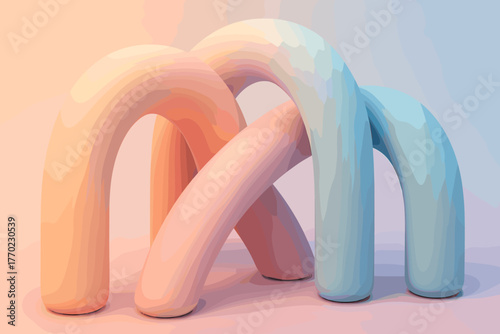 Softly arches glowing smooth intersecting under pastel vector soft illustration depth composition