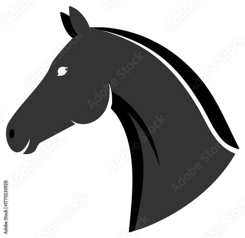 Silhouette of a majestic dark horse head with flowing mane