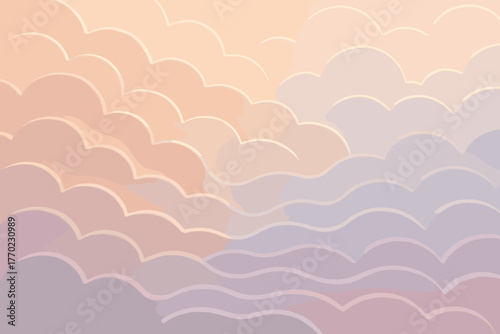 Light warm vector layers illustration pastel soft cloud ridges merging into
