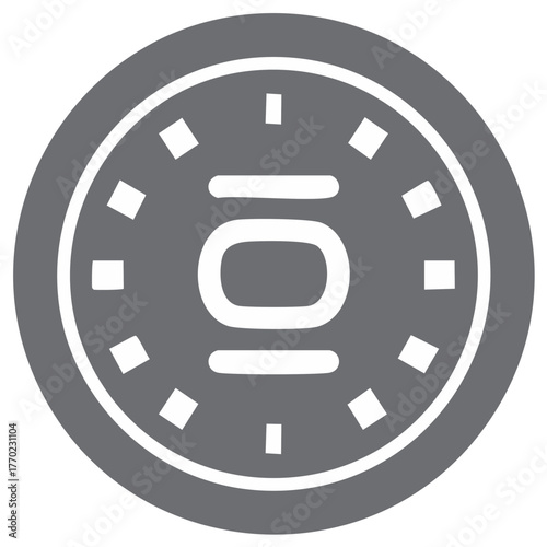 Gray Coin Shaped Vector Icon with White Outline and Rectangular Markers