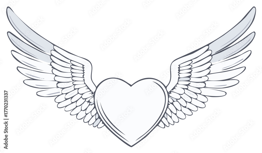 Obraz premium Romantic Heart with Wings Graphic Design for Love or Angelic Theme
