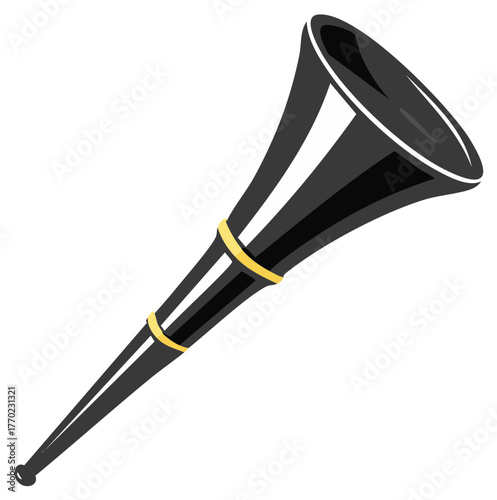 Long graphic instrument with golden hoops wind instrument cartoon illustration