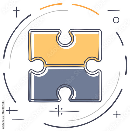 Doodle icon of two connected puzzle pieces symbolizing teamwork and partnership
