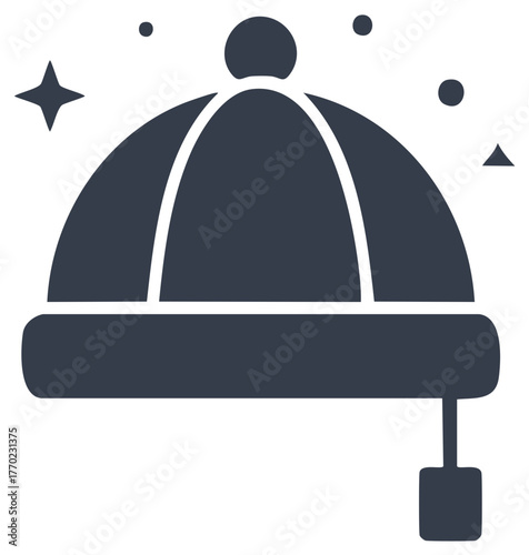 Winter beanie hat with pompom and stars decoration