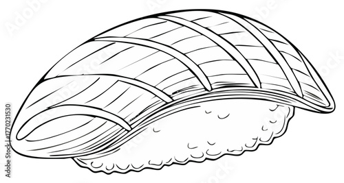 Artistic Black and White Sushi Illustration Showing Japanese Food Cuisine