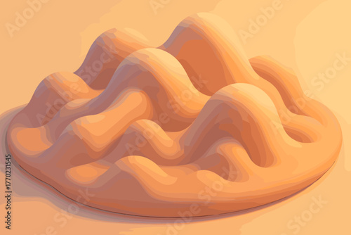 Shadows fluidly landscape bending warm reflections shapes volumetric clay fluid illustration subtle